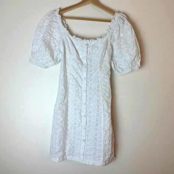 GAP White Eyelet Puffy Sleeve Mini Dress - Picture 2 of 8